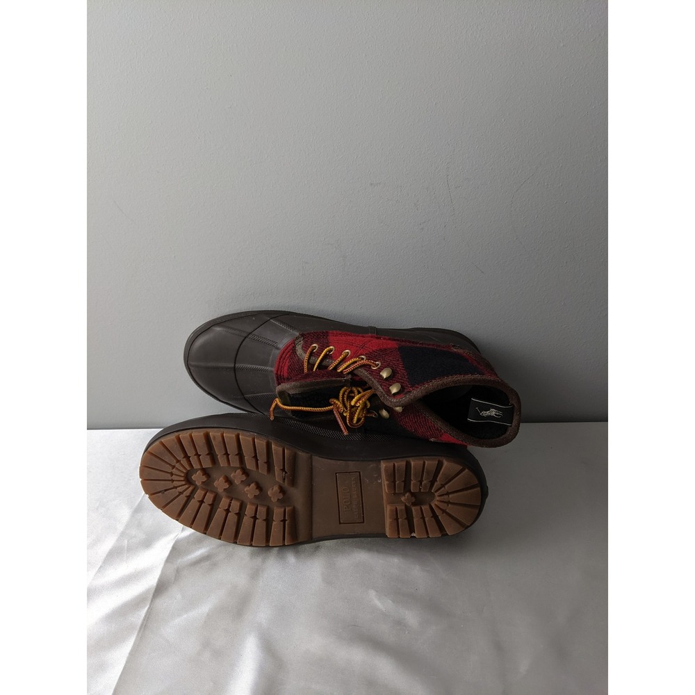 Polo Ralph Lauren Claus Laceup Duck Boots Red Black Buffalo Plaid Mens 10 - Picture 4 of 10